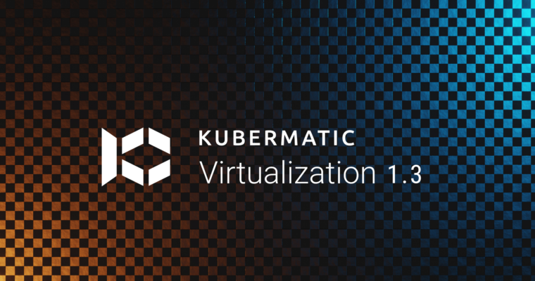 Kubermatic Virtualization 1.3-Logo auf orange-blau kariertem Hintergrund