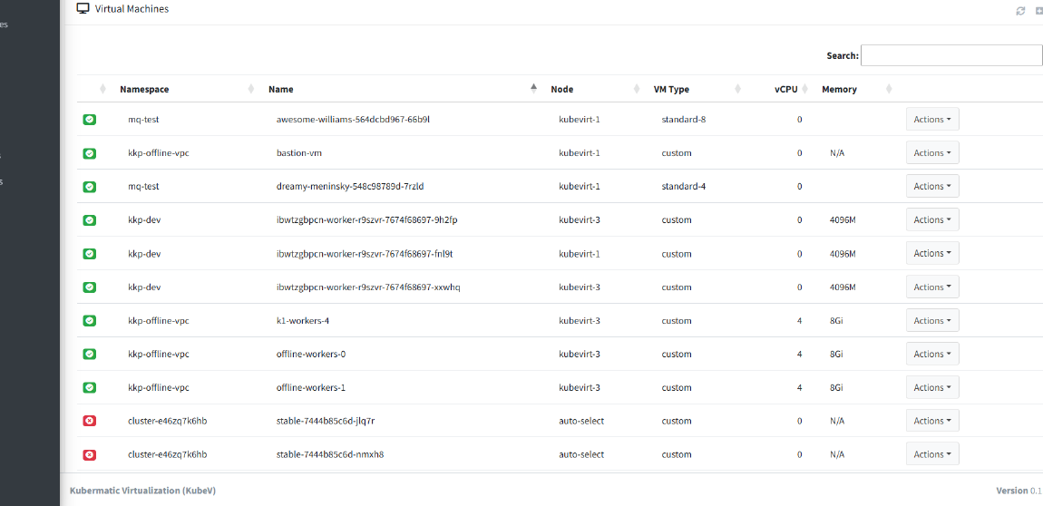 Screenshot 2 der Kubermatic Virtualisierungsanwendung